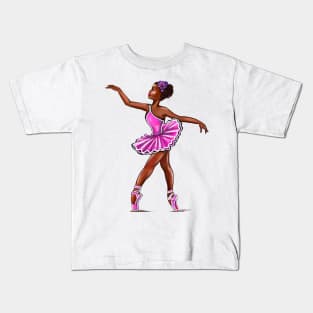 African American, Black ballerina girls with corn rows ballet dancing 8 ! black girl with Afro hair and dark brown skin wearing a pink tutu. Love Ballet Kids T-Shirt